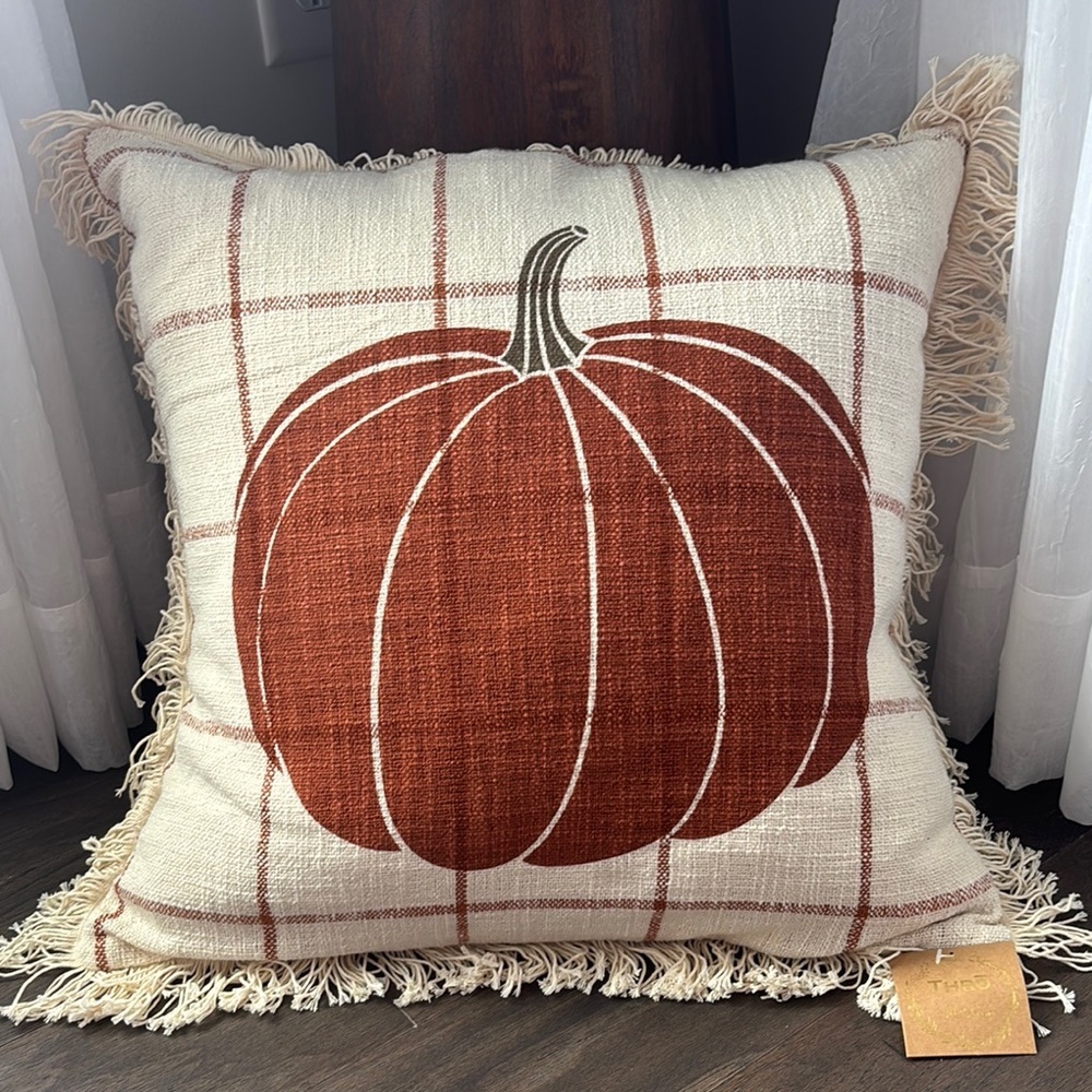Throw by Marlo Lorenz,Duck Feather fill,zipper enclosed,fringe trim,Pumpkin,Fall